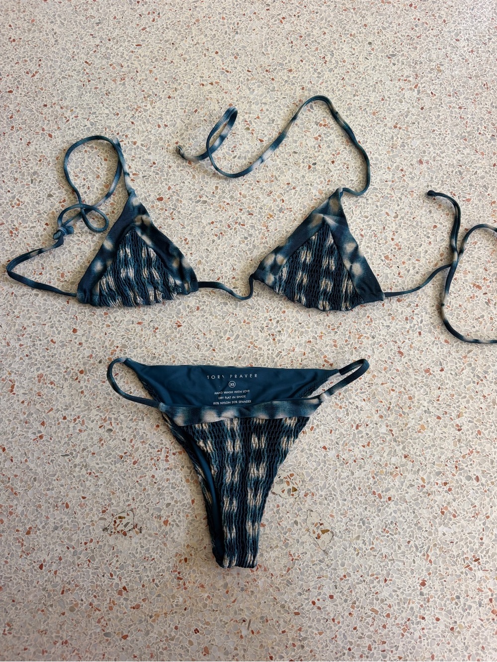 Tori Praver Blue Tie-Dye Textured Triangle Bikini
